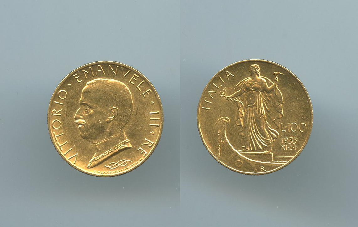 REGNO D' ITALIA, Vittorio Emanuele III (1900-1943) 100 Lire 1933 "Italia su prora"