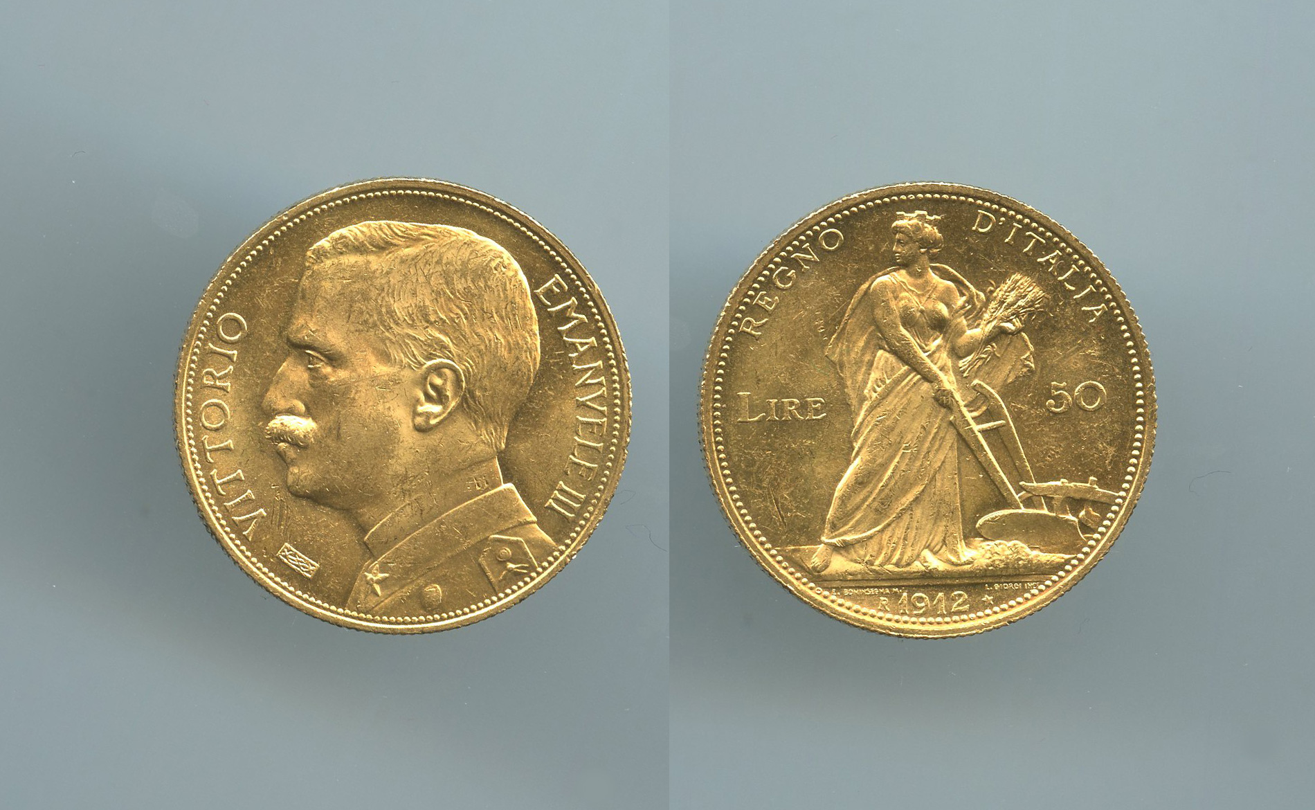 REGNO D' ITALIA, Vittorio Emanuele III, 50 Lire 1912 Aratrice