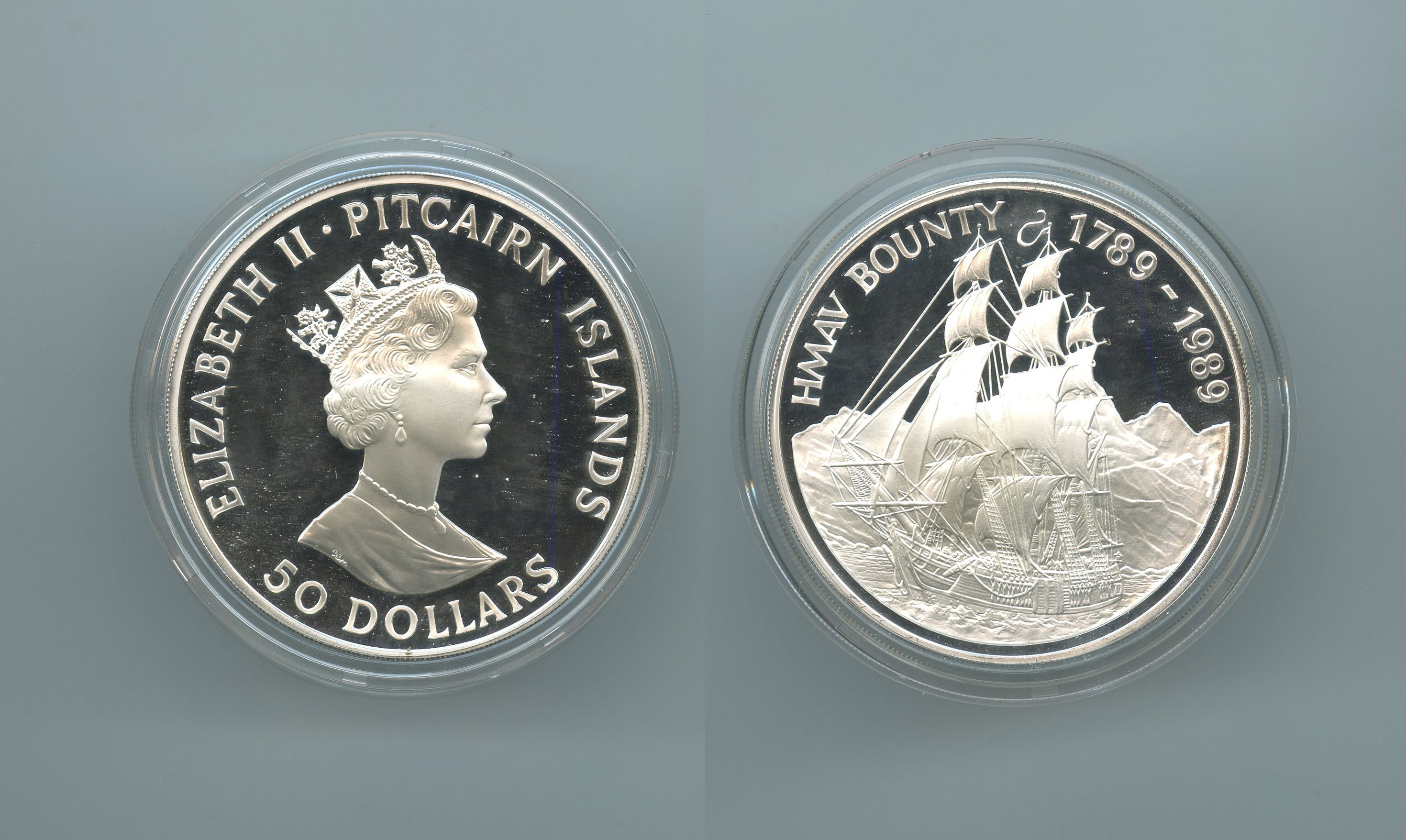 PITCAIRN ISLANDS, Elizabeth II, 50 Dollars 1989 "HMAV Bounty 1789-1989"