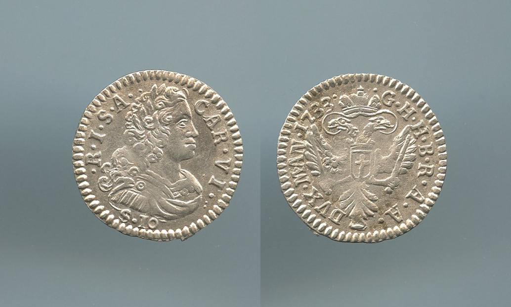 MANTOVA, Carlo VI (1707-1740) Mezza Lira o 10 Soldi 1733