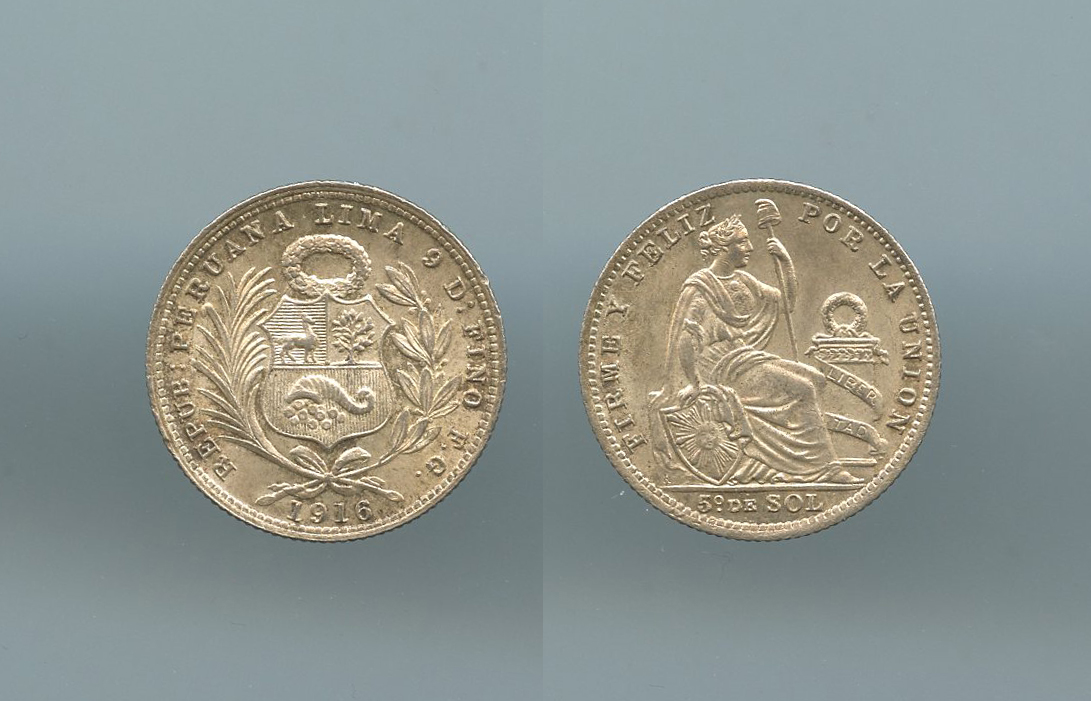 PERU, 1/5 Sol 1816 FG