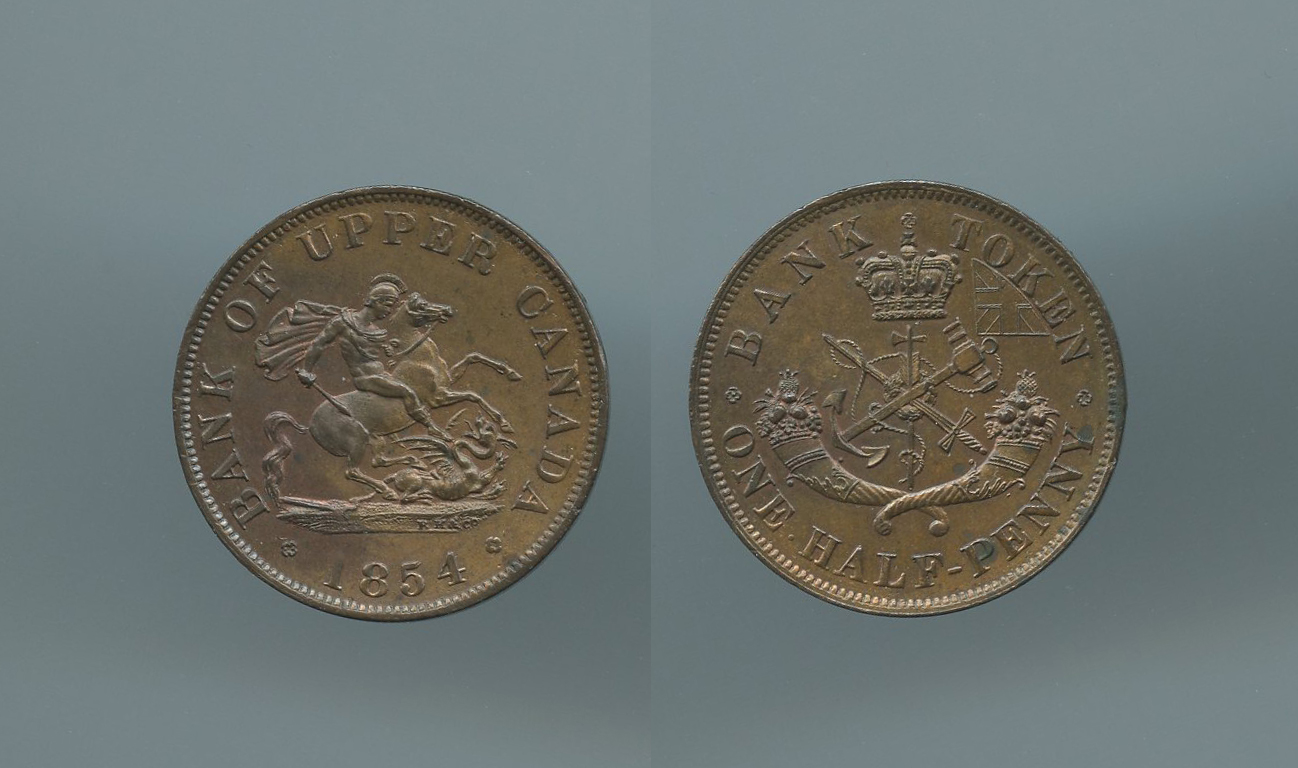 BANK OF UPPER CANADA, St George Half Penny Token 1854