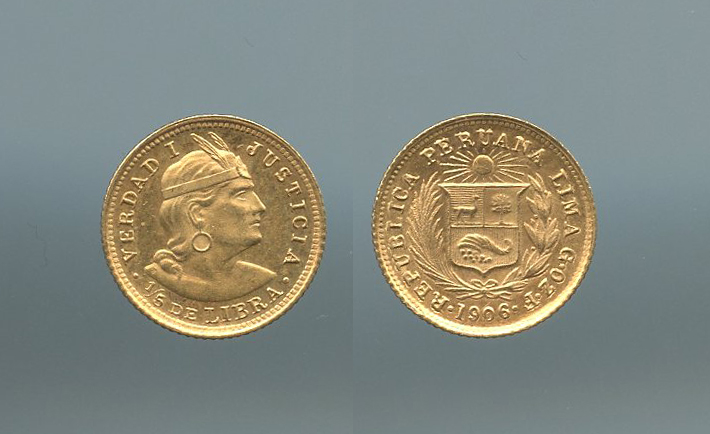 PERU, 1/5 Libra 1906