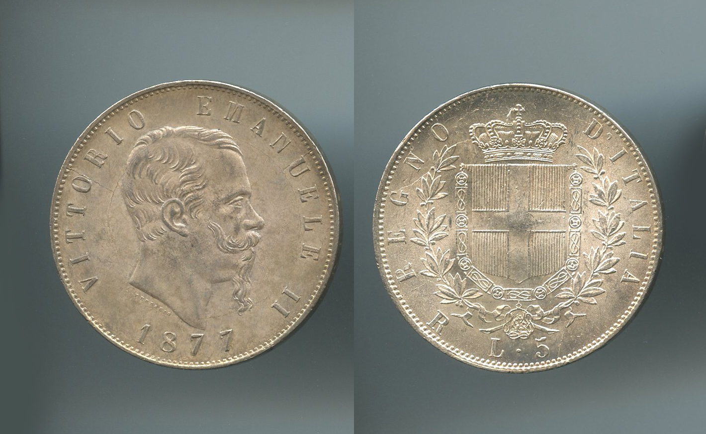 REGNO D' ITALIA, Vittorio Emanuele II (1861-1878) 5 Lire 1877 Roma