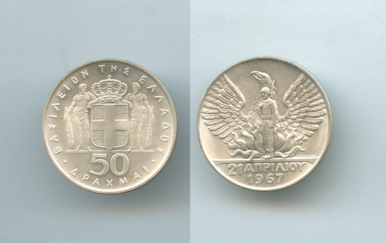 GRECIA, Costantino II (1964-1973) 50 Drachmai 1967