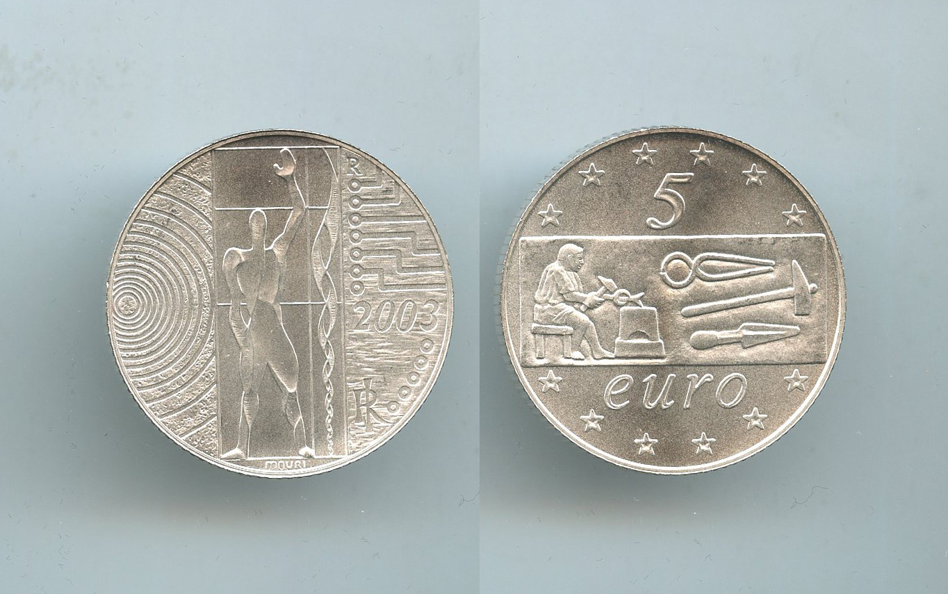 REPUBBLICA ITALIANA, 5 Euro 2003 "Europa del lavoro"