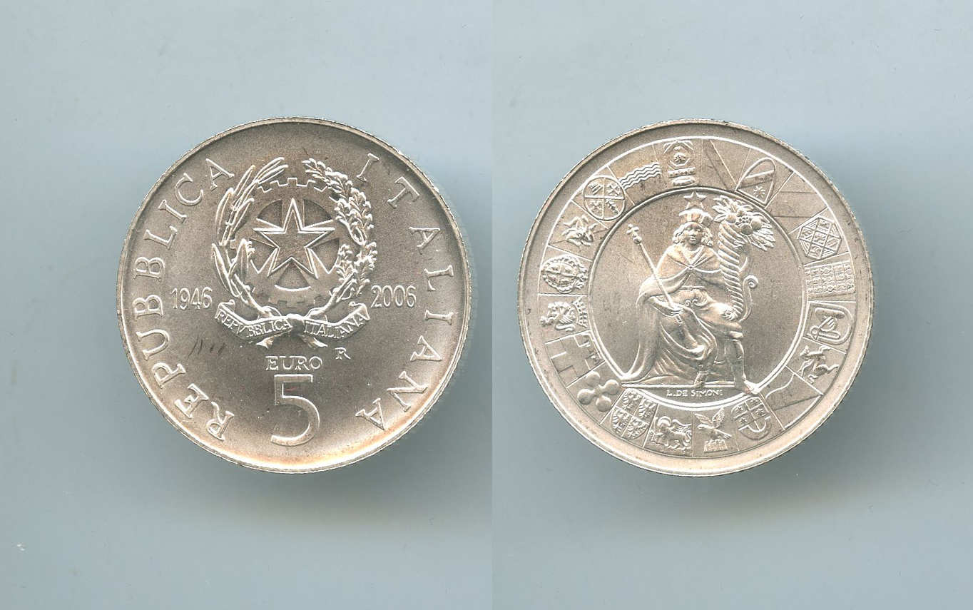 REPUBBLICA ITALIANA, 5 Euro 2006 "Sessantesimo anniversario della Repubblica"