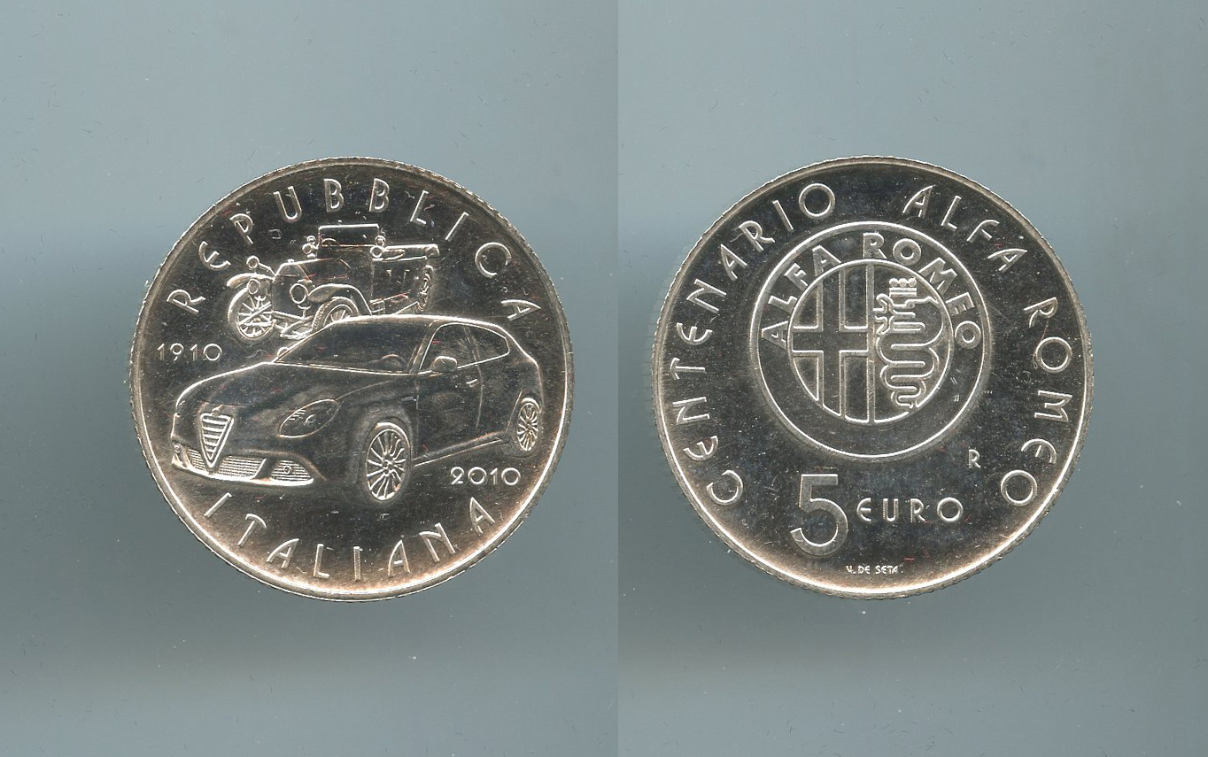 REPUBBLICA ITALIANA, 5 Euro 2010 "Alfa Romeo - centenario"