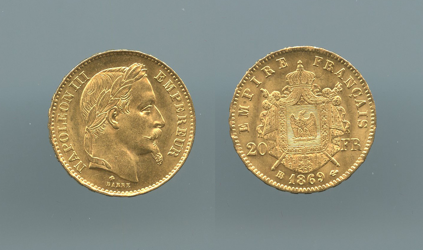 FRANCIA, Napoleone III (1852-1870) 20 francs 1869 BB