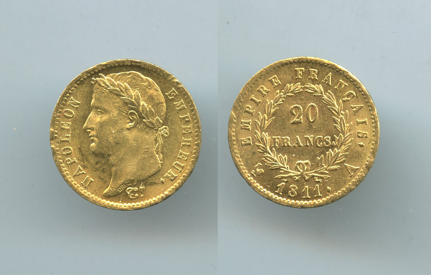 FRANCIA, Napoleone (1804-1814) 20 Francs 1811 A, ERRORE Legenda "EU PROTEGE LA FRANCE"