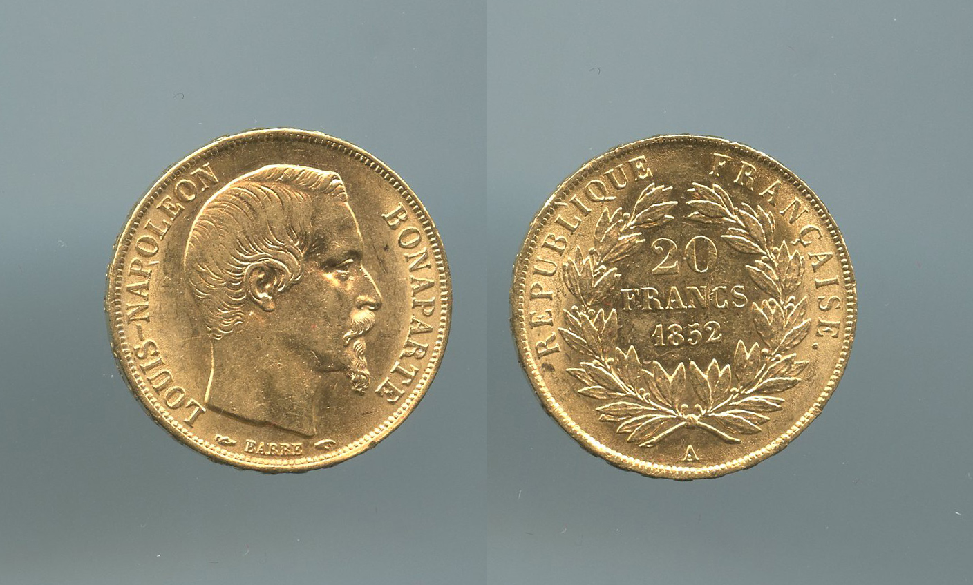 FRANCIA, Seconda Repubblica (1848-1852) Louis Napoleon Bonaparte Presidente, 20 Francs 1852 A