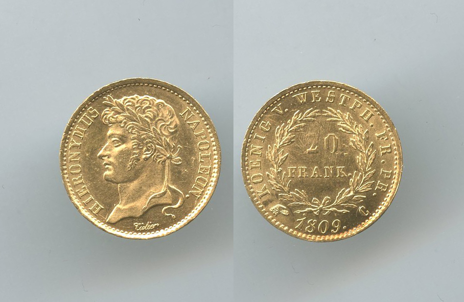 GERMANIA, Westphalia, Gerolamo Napoleone (1807-1813) 20 Franchi 1819 J, Testina d' aquila