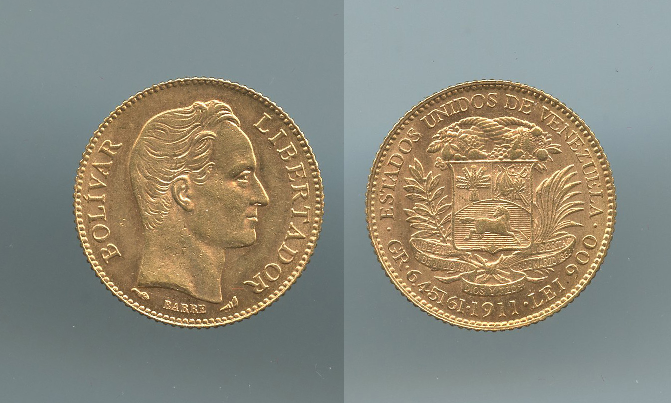 VENEZUELA, 20 Bolivares 1911