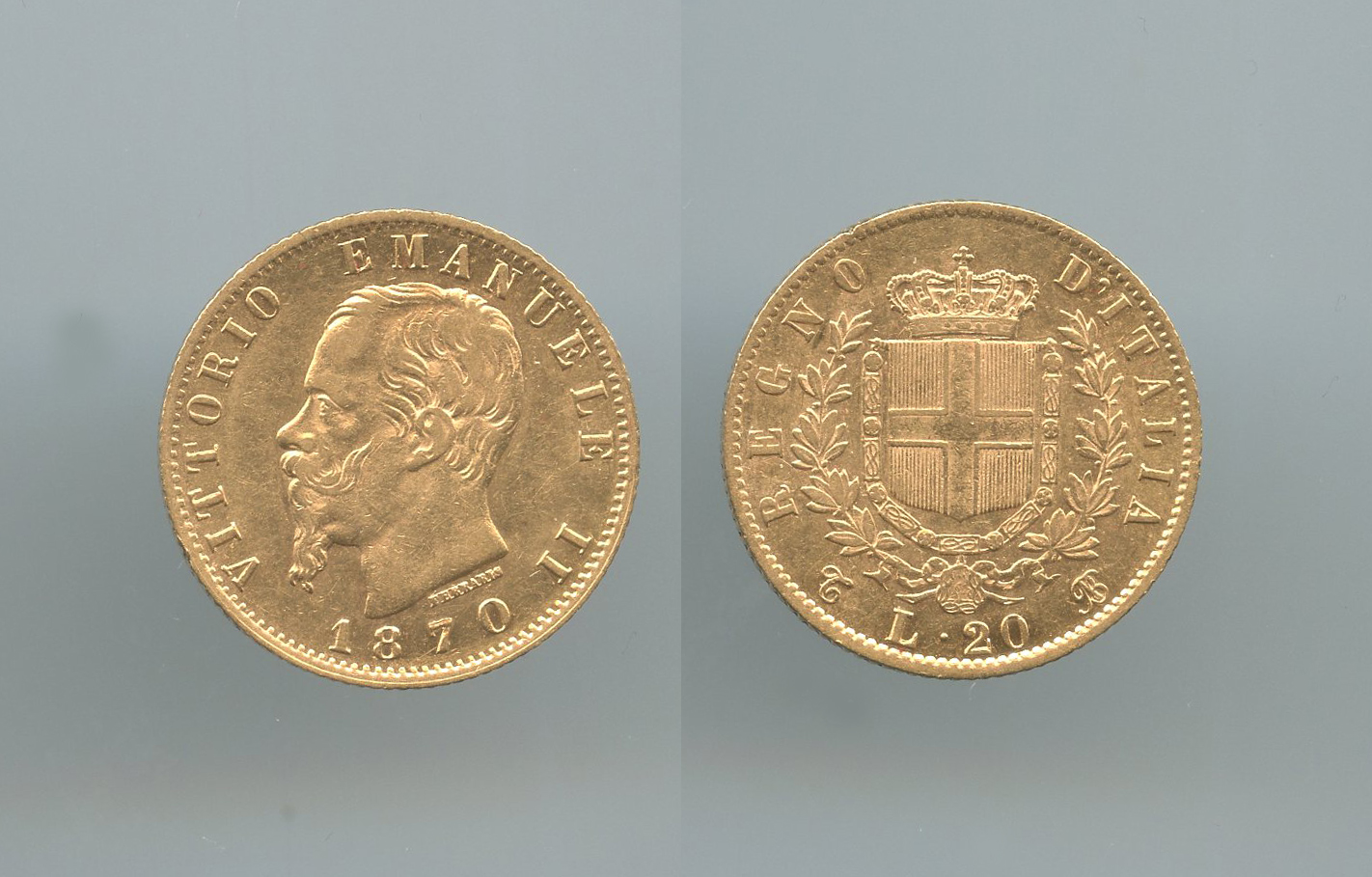 REGNO D' ITALIA, Vittorio Emanuele II (1861-1878) 20 Lire 1870 Torino - Clicca l'immagine per chiudere