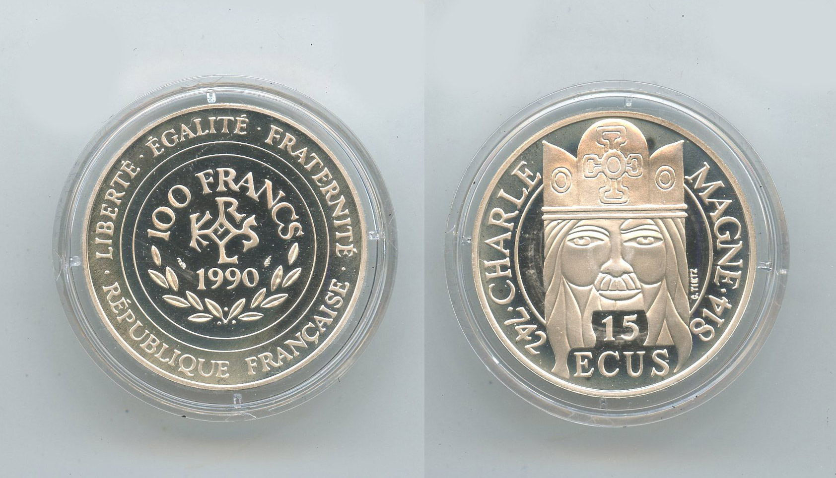 FRANCIA, 100 Francs - 15 Ecus 1990 "Carlo Magno"