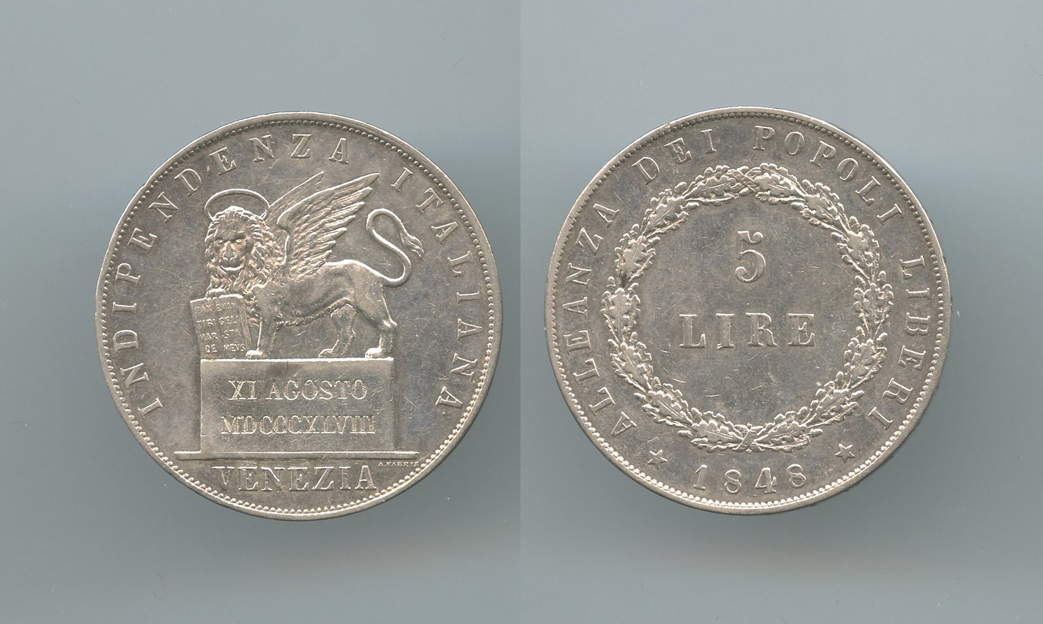 VENEZIA, Governo Provvisorio (1848-1849) 5 Lire 1848