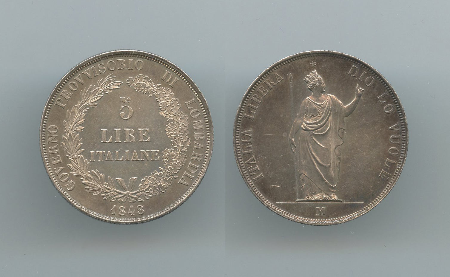 MILANO, Governo Provvisorio di Lombardia (1848) 5 Lire 1848
