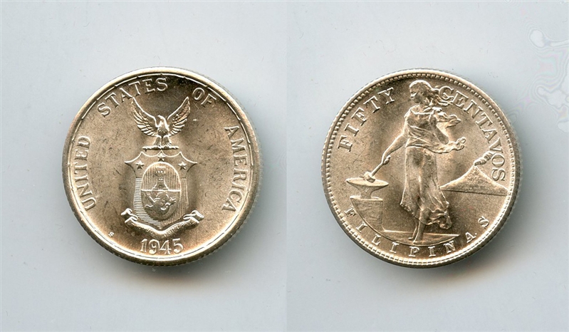 FILIPPINE, Amministrazione USA, 50 Centavos 1945