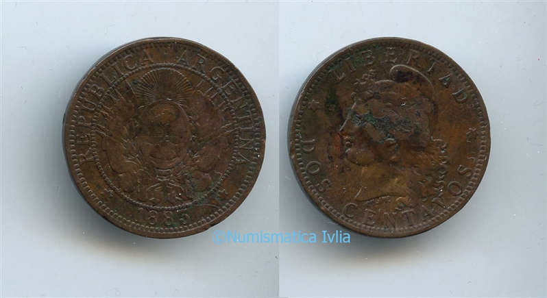 ARGENTINA, 2 Centavos 1883