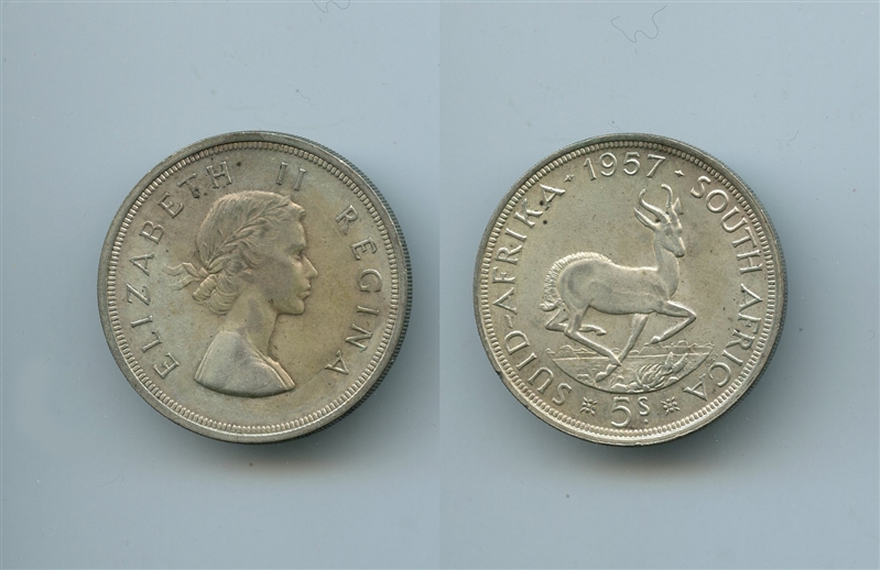 SUDAFRICA, Elizabeth II, 5 Shilling 1957 - Clicca l'immagine per chiudere