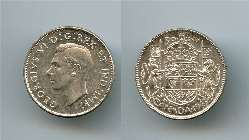 CANADA, Geoge VI (1936-1952) 50 Cents 1943