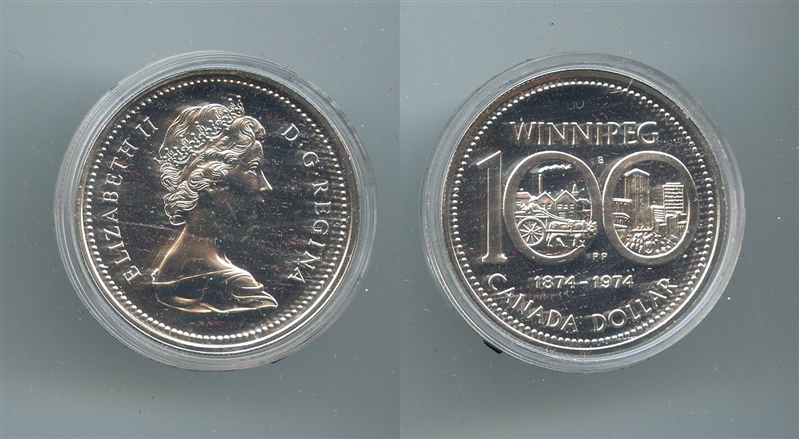 CANADA, Elizabeth II, Dollar 1974 "Winnipeg Centennial"