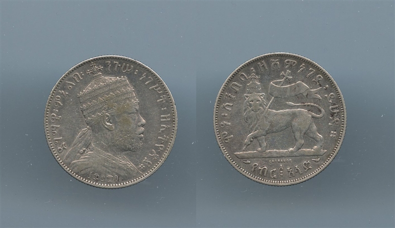 ETIOPIA, Menelik II (1889-1913) 1/2 Birr 1889 A