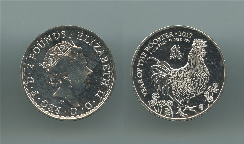 REGNO UNITO, Elizabeth II, 2 Pounds 2017, Anno del gallo - Clicca l'immagine per chiudere