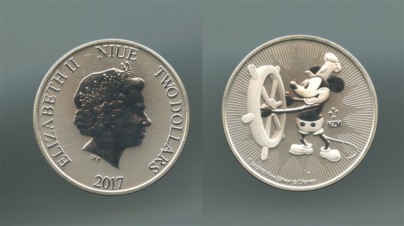 NIUE, Elizabeth II, 2 Dollars 2017, Steamboat Willie - Clicca l'immagine per chiudere