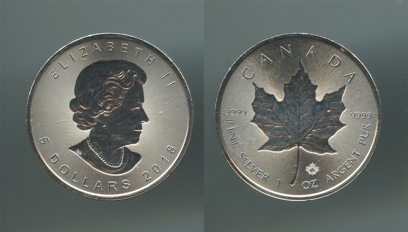 CANADA, Elizabeth II, 5 Dollar 2018, incuse Maple Leaf