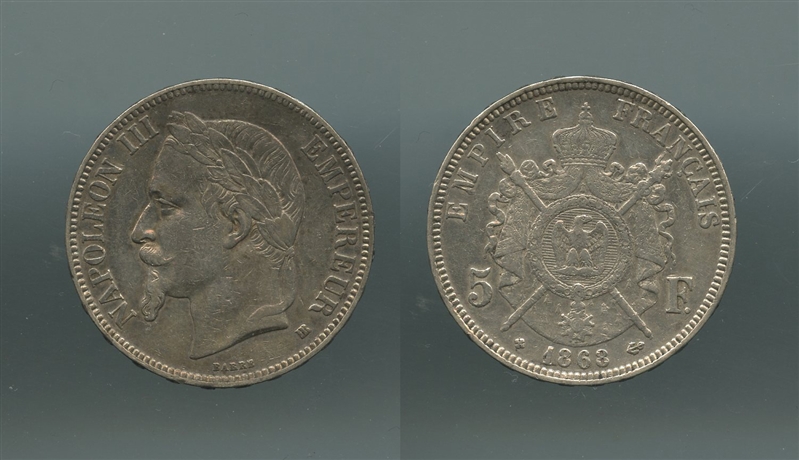 FRANCIA, Napoleone III (1852-1870) 5 Francs 1868 BB