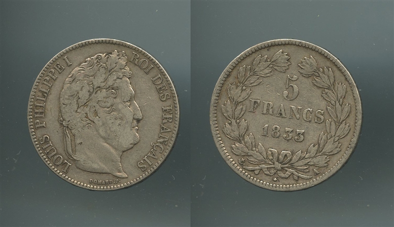 FRANCIA, Louis Philippe (1830-1848) 5 Francs 1833 A