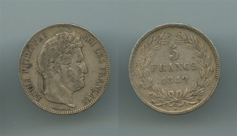FRANCIA, Louis Philippe (1830-1848) 5 Francs 1842 B