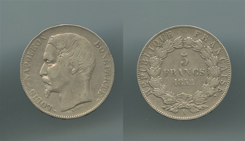 FRANCIA, Seconda Repubblica (1848-1852) 5 Francs 1852 A