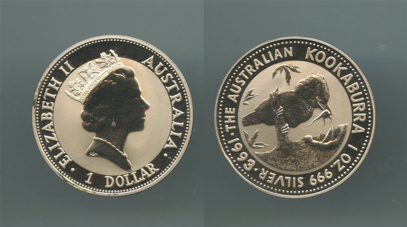 AUSTRALIA, Elizabeth II, 5 Dollars 1993 Kookaburra - Clicca l'immagine per chiudere