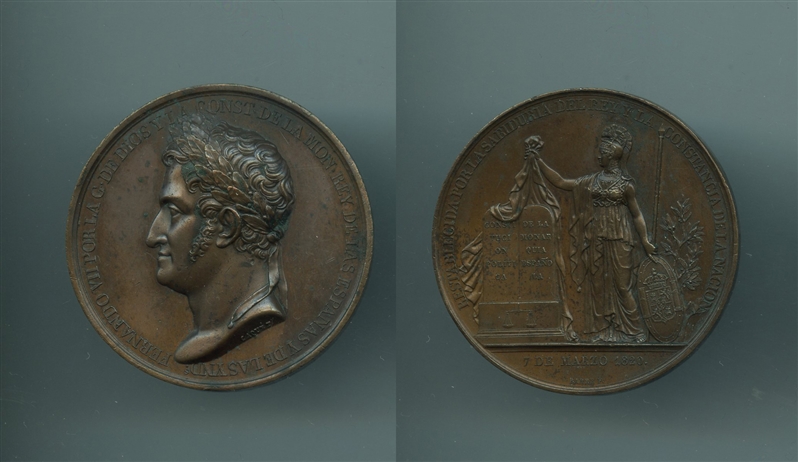 SPAGNA, Ferdinando VII (1808-1833) Medaglia 1820, Ripristino della Costituzione - Clicca l'immagine per chiudere
