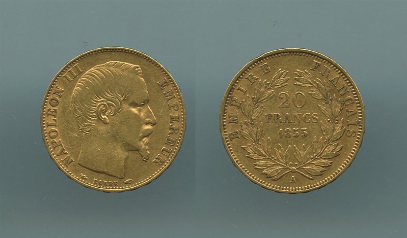 FRANCIA, Napoleone III (1852-1870) 20 Francs 1855 A - Clicca l'immagine per chiudere