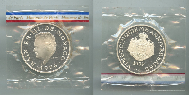 MONACO, Ranieri III (1949-2005) 100 Francs 1974