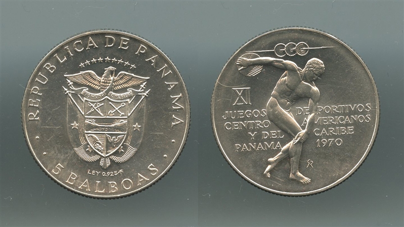 PANAMA, 5 Balboas 1970