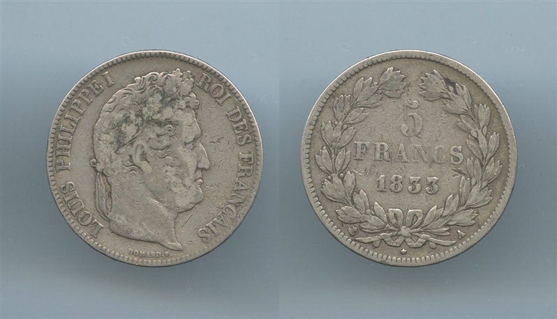 FRANCIA, Louis Philippe I (1830-1848) 5 Francs 1833 A