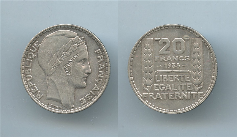 FRANCIA, Terza Repubblica (1870-1940) 20 Francs 1938