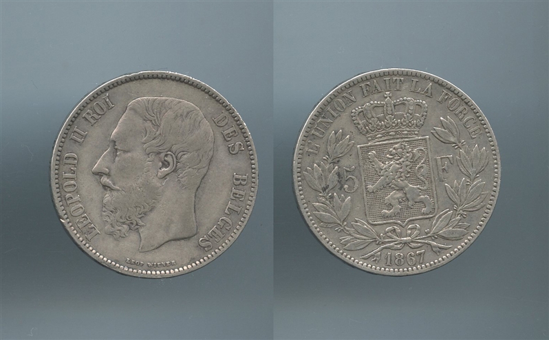 BELGIO, Leopoldo II (1865-1909) 5 Francs 1867