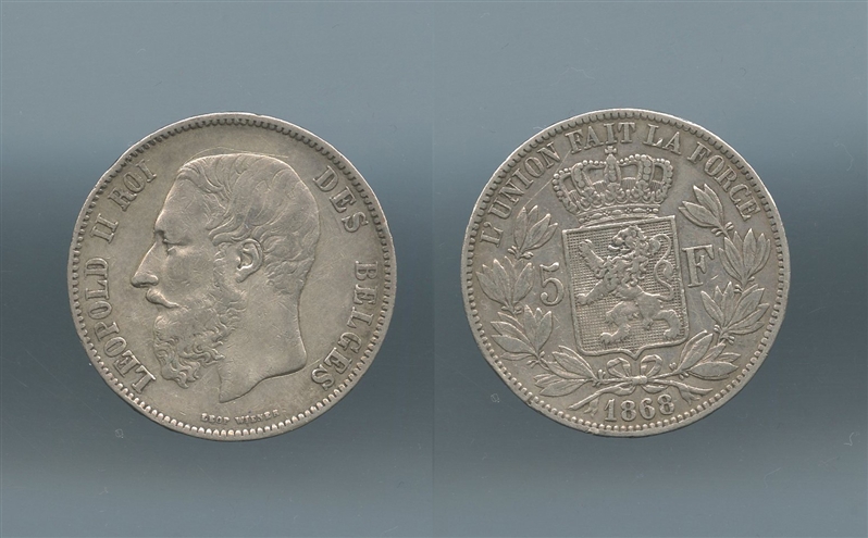 BELGIO, Leopoldo II (1865-1909) 5 Francs 1868