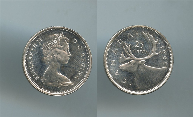 CANADA, Elizabeth II, 25 Cents 1965
