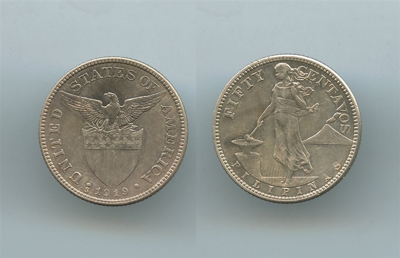 FILIPPINE, Amministrazione USA, 50 Centavos 1919 S