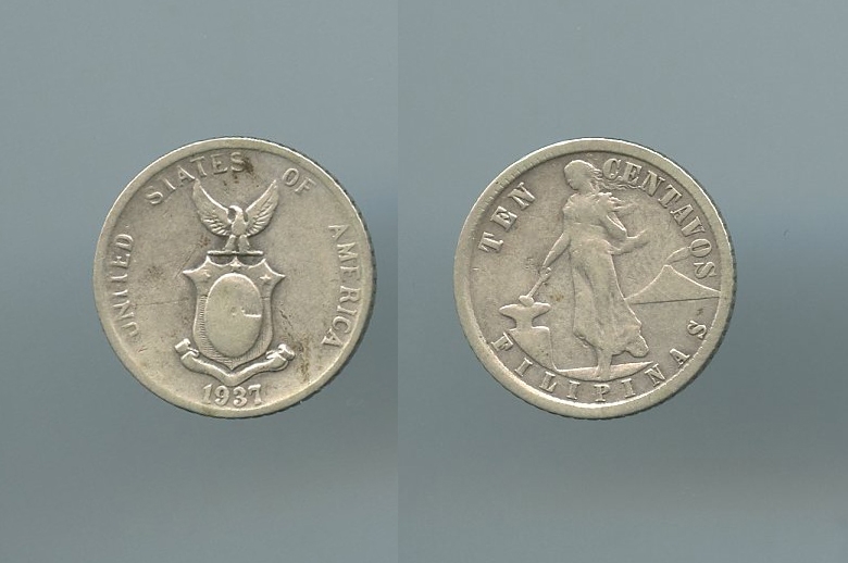 FILIPPINE, Amministrazione USA, 10 Centavos 1937