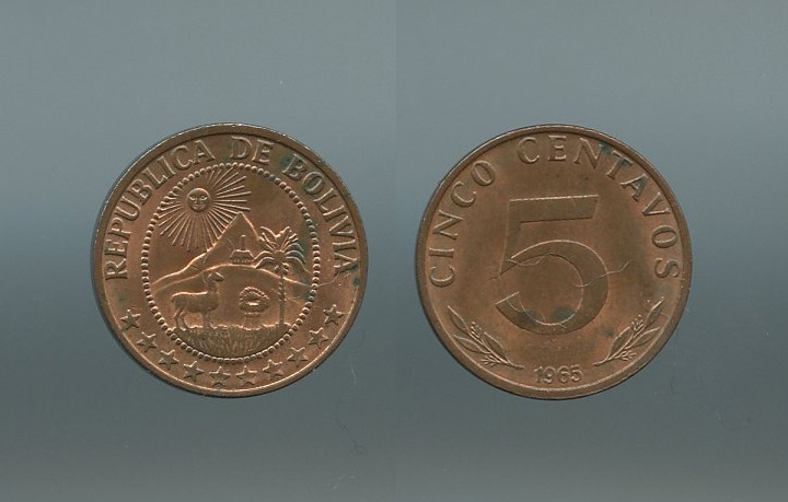 BOLIVIA, 5 Centavos 1965
