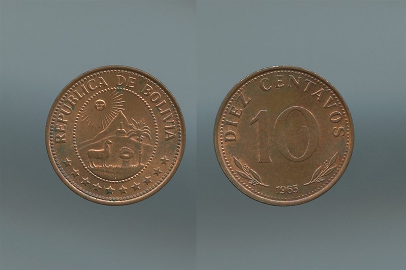 BOLIVIA, 10 Centavos 1965