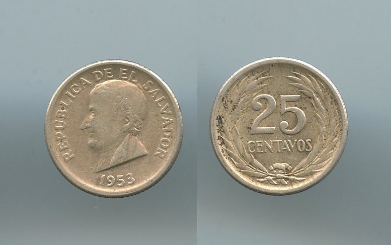 EL SALVADOR, 25 Centavos 1953