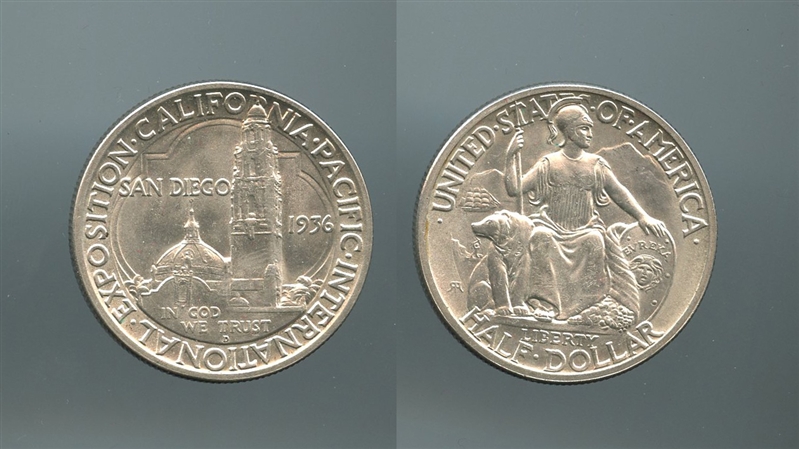 USA, Half Dollar o 50 Cents 1936 D, Denver, "San Diego Pacific International Exposition" - Clicca l'immagine per chiudere